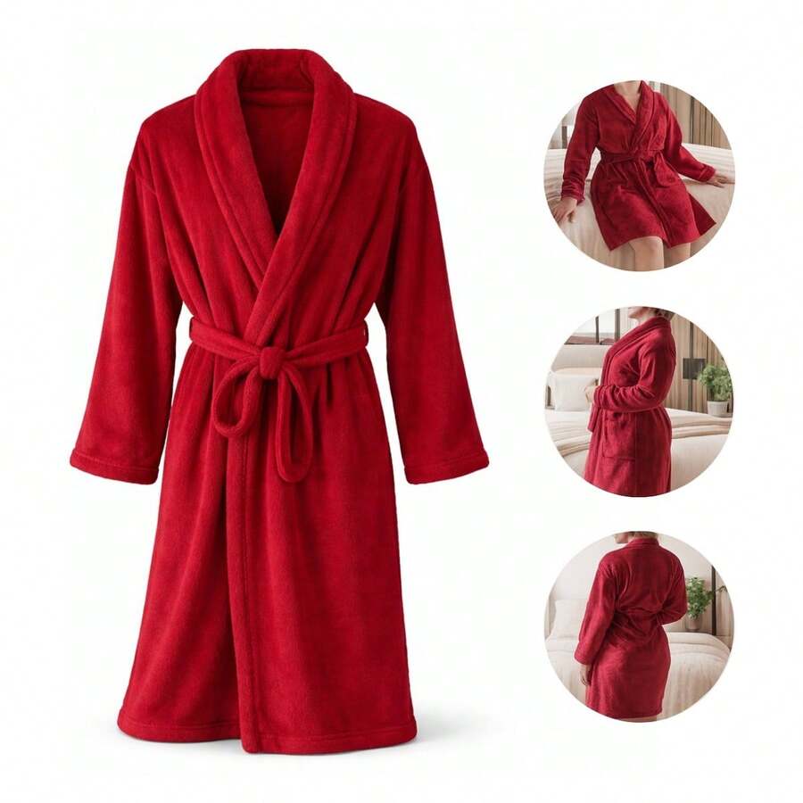Corttex Microfiber Bathrobe - Premium Comfort And High Absorption - Warm And Super Soft Bathrobe - Rojo - Ver 1