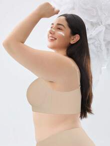 Plus Size Women Comfortable Wide Strap Side Support Lift And Shape Bra - Beige - View 8