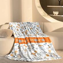 1pc Customized Fleece Blanket For Dog Lovers, Personalized With Name/Nickname, Minimalist Line Art Style, White Base With Soft Gray, Warm Orange, Light Blue, Featuring Cute Puppies, Paw Prints, Bones, Dog Bowls, Vibrant & Fresh, Machine Washable - Multicolor - View 8