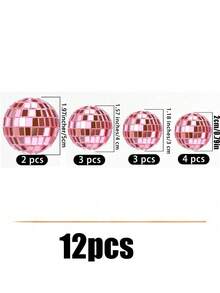 24个迪斯科球纸杯蛋糕装饰插牌，生日快乐蛋糕装饰，70年代复古蛋糕装饰，闪亮粉色迷你迪斯科球装饰，适合70年代80年代主题派对用品、婴儿派对、生日装饰（粉色和银色） - 彩色 - 查看 12