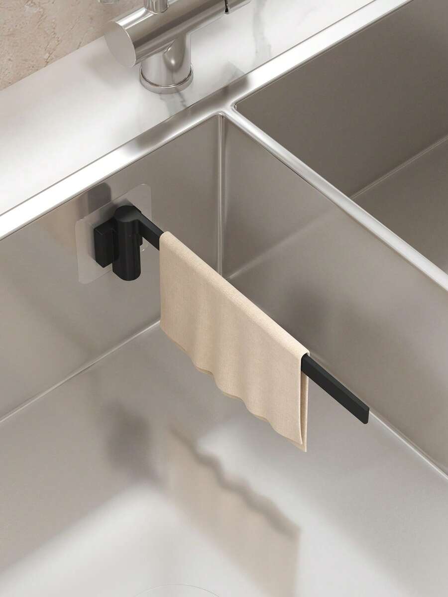 Kitchen Sink Organizer Rack, Rotating Wall-Mounted Storage Holder, Dishcloth Rack, Towel Bar, Sink Drain Rack, Drill-Free Bathroom Towel Rod, Suitable For Home Kitchen And Bathroom, Kitchen Supplies, Kitchen Accessories, Kitchen Tools - Style B - View 1