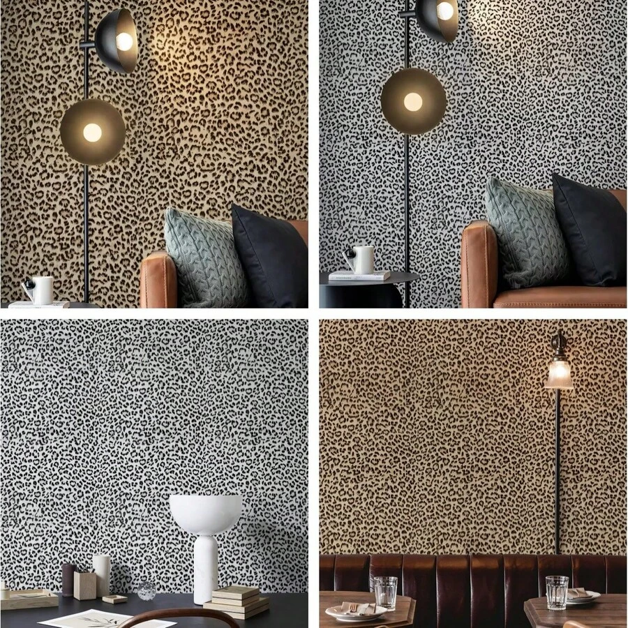 1 Roll Leopard Print Yellow And White Self-Adhesive Removable Vinyl Wallpaper, Suitable For Home Decor, Wood Doors, Kitchen Cabinets, Desktops, Furniture Surface DIY Contact Paper