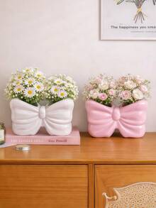 1pc Pink/White Bow Vase, Decorative Vase, Tabletop Centerpiece, Home/Living Room Decor - Multicolor - View 7