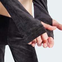 Adidas Women's VELVET CROP TOP, Celebrity Same Style Velvet Slim Fit Long Sleeve T-Shirt - Black - View 6