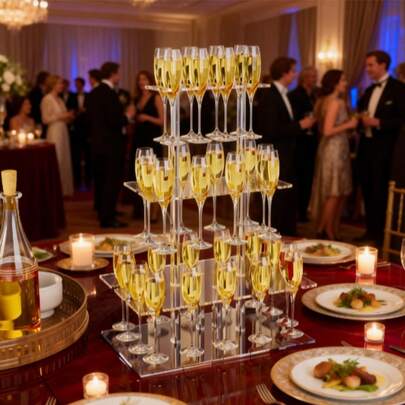 Three-Layer Transparent Cocktail Glass Rack, Can Hold 36 Glasses, Party Champagne Glass Display Tower, Perfect For Parties And Gatherings, Suitable For Weddings, Celebrations, Etc., Festive Dinner Table Decoration