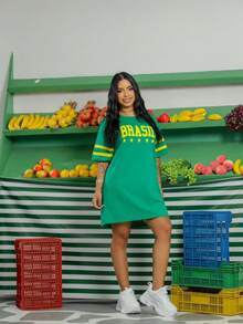 Women's Plus Size Oversized T-Shirt For The 2026 World Cup, Brazil Women's Fan Outfit - 綠色 - 查看 2