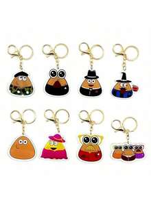 1pc Cute Kawaii My Pet Alien Pou Emoticon Keychain, Fan Gift - Multicolor - View 3