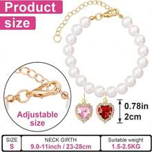 2pcs Luxury Elegant Dog Necklace, Square Faux Pearl Pendant Inlaid With Rhinestones, Lightweight Chic Design, Fashionable , With Heart Pendant, Pet Collar Accessory - Multicolor - View 6