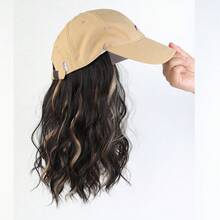 Khaki Peaked Cap With 3D Embroidery, Perm Wig With Dip-Dye - Brown - View 11