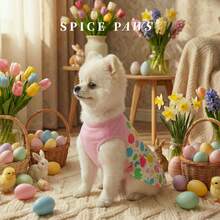 1 pieza Vestido de mascota con estampado de conejo de Pascua, adecuado para perros pequeños/medianos, gatos, disfraz de fiesta de Pascua - Rosa - Ver 9