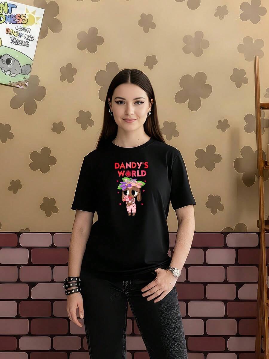Dandy's World T-Shirt Bassie Bloomington, Valentine's Day Gift - 黑色 - 查看 1