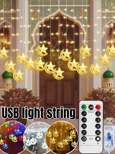 97LED USB Ice Pillar Star Moon Light String -8 Lighting Modes, Timing Function, Brightness Adjustment, USB Curtain Light, Suitable For Eaves, Gardens, Courtyards, Windows, Gatherings, Weddings, Parties, Walls, Holiday Decorations (Warm White/White/Color)