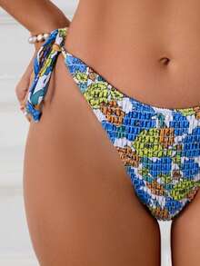 两件套波西米亚风系带露背比基尼，褶皱设计，适合夏季海滩度假 - 彩色 - 查看 4