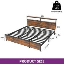 BALCONERA Super King Size Brown Metal Platform Bed Frame, LED With Headboard, Type-C USB Ports & Charging Outlets, No Box Spring Required - Brown - View 3