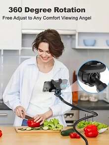 360°可调节鹅颈床头手机支架，灵活夹式安装，适用于桌面、床边，兼容所有手机 - 多色 - 查看 4