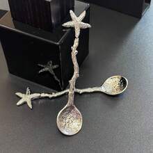 【海洋之星】金银星形勺子套装 - 6件套，完美适用于海边婚礼和派对甜点 - 优雅的咖啡茶匙 - 彩色 - 查看 3