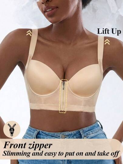 Women's Push Up Bra - Front Zipper, Comfortable & Slimming Lift Support