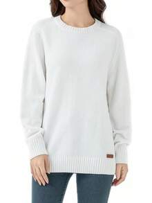 ¡RecomendadoSimple&Opulence - Suéter de chenilla para mujer, cuello redondo, manga larga, dobladillo acanalado, cuello redondo¡Top de Temporada - Blanco - Ver 10
