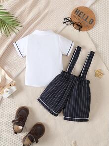 Bộ quần áo lịch lãm 2 món cho bé trai, gồm áo sơ mi có cổ và quần sọc, phù hợp cho bé từ 0-3 tuổi, thích hợp mặc đi dự tiệc sinh nhật. - màu đen - Xem 6