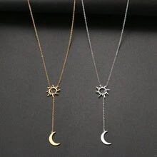 1 Stainless Steel Clavicle Chain Y-Shaped Drawable Sun And Moon Elements Simple Niche Wind Gold, Silver Young Women Daily Commuting Valentine's Day Gifts. - necklace - View 4