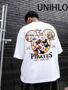 Disney UNIHLO  Street Life Men's Casual Loose   Mickey  Cartoon  Print Short Sleeve T-ShirtSummer - trắng - Xem 2