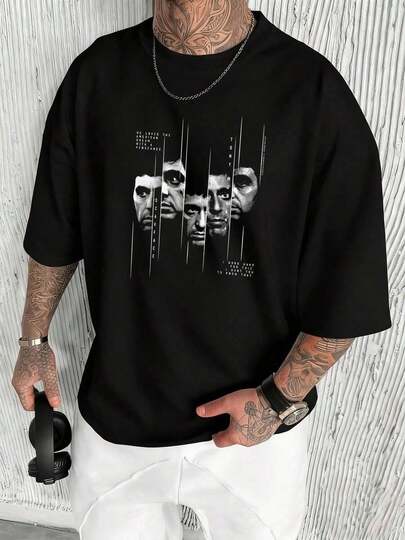Representación icónica del rostro de Tony Montana un antihéroe que personifica la ambición y la lucha por el sueño americano con frases emblemáticas, camiseta de hombre . Representación icónica del rostro de Tony Montana un antihéroe que personifica la ambición y la lucha por el sueño americano con frases emblemáticas