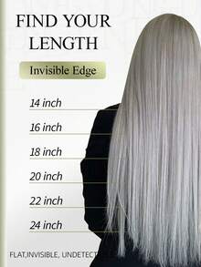 DNE HAIR 10片装100%真人发隐形无痕接发片，14-22英寸灰色直发，丝滑柔顺，发尾浓密，适合细软发质，沙龙及日常使用皆宜，适合所有女性和女孩。 - SGray - 查看 6