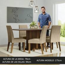 Juego de Comedor Mesa 6 Sillas Color Marrón/Gris/Imperial Renata Madesa - Marrón e imperial - Ver 5