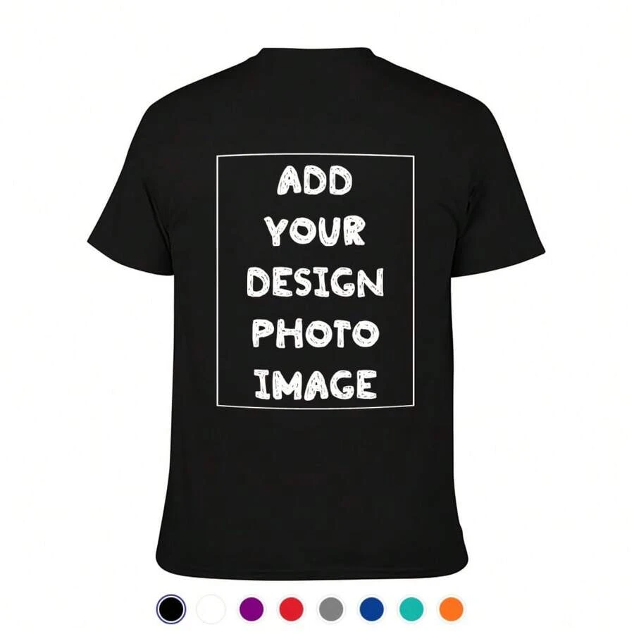 Custom Photo Personalized T-Shirt - Add Your Own Image/Photo - Heavyweight 7 Colors (White, Black, Grey, Navy, Red, Brown, Blue) - Soft Pure Cotton Crew Neck Tee - Custom Back Print For Men, Women, Adults - Ideal Gift For Birthdays, Anniversaries, Prom - Everyday & Formal Events - Machine Washable - Unisex Fit - Personalized Photo Apparel - 黑色 - 查看 1