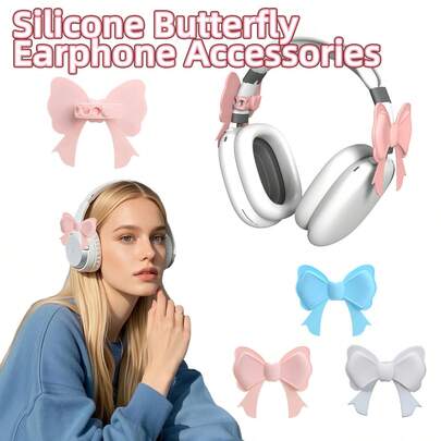 2pcs Headphone Butterfly Decor, 1 Pair Cute Headphone Butterfly Accessories, Silicone Headphone Butterfly Ornament, Washable, Adjustable Strap, Soft & Stretchable, Suitable For Various Headphones