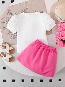 Chatreadl Girls Toddler Fashion Jacquard Design T-Shirt Set, Casual Charming Cute Dress Set, Comfortable 3D Floral Top Stylish Outfit, New Spring Summer Autumn Outdoor Wear - White - View 9