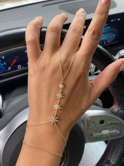 1条新款星月连指手链，欧美时尚音乐节派对水晶手链