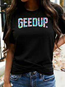 Women's Geedup Plus Size T-Shirt Oversized Graphic Short Sleeve 1 Pcs Tee Novelty 100% Polyester Shirt Casual Crew Neck Top 220g - 黑色 - 查看 1