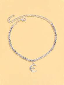 1件银色极简星月吊坠手链，闪亮单排水晶独特设计女士手链 - 銀色 - 查看 2