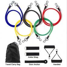 11pcs TPE Resistance Bands Set, Includes Door Anchor, Handles, Back Bag, Ankle Straps, Fitness Elastic Bands, Workout - Multicolor - View 5