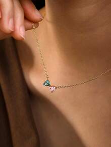 Custom Bow Birthstone Necklace Two Birthstone Pendant Necklace Meaningful Gifts For Mom Birthstone Jewelry Christmas Gift Wedding Necklace - Multicolor - View 11