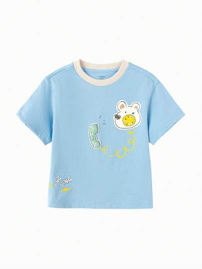 Balabala 男童短袖T恤，男女童皆宜，纯棉面料，复古风夏季上衣