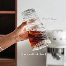 4 PCS Vintage Striped Tumblers, Tumblers With Glass Straws, 19oz Coffee Cups, Thickened High Borosilicate Material Tumblers, Perfect For Iced Coffee, Juice, Beverages, Home, And Parties. - 4件 - 查看 3
