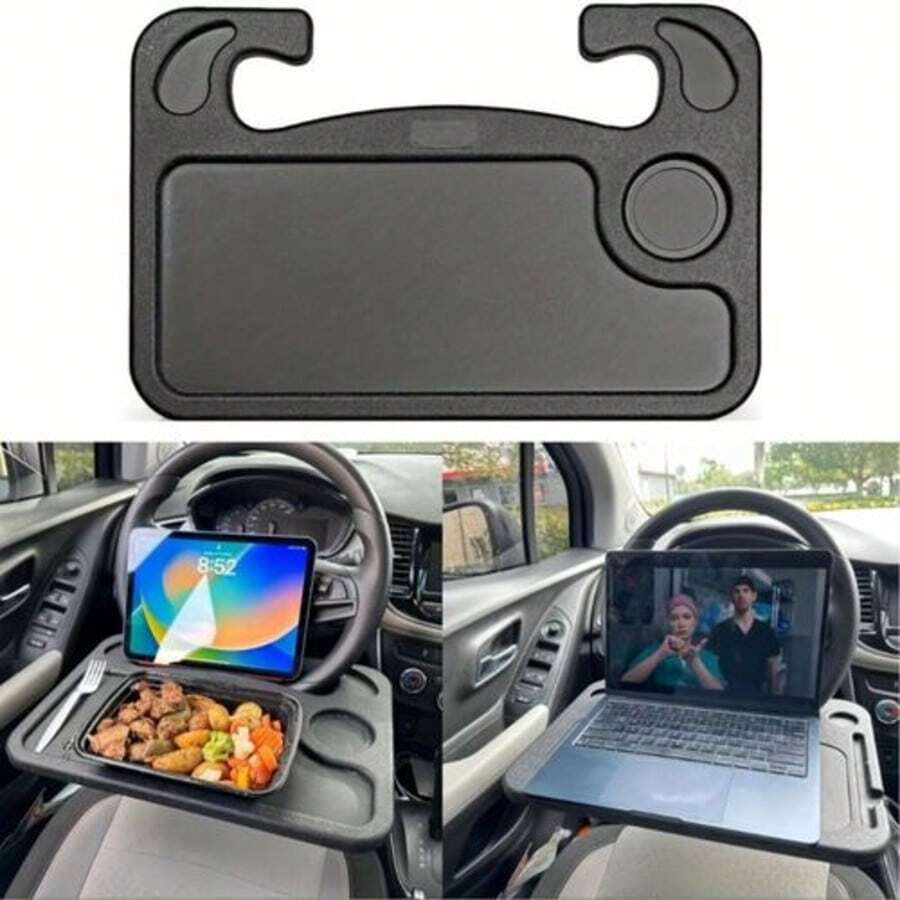 4 In 1 Multifunctional Car Steering Wheel Desk With Laptop Stand Versatile Car Seat Tray Enhanced Vehicle Table With Tablet Slot And Dual Condiment Holders Durable PC Material - A - View 1