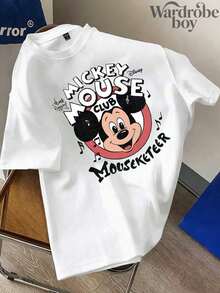 Disney Printed T-Shirt,Men's Classic Mickey Club Print Shirt,Unisex,High-Quality Pure Cotton T-Shirt,Suitable For All Seasons, Comfortable And Breathable| Exquisite Design | The Best Choice For Giving Gifts - 白色 - 查看 2