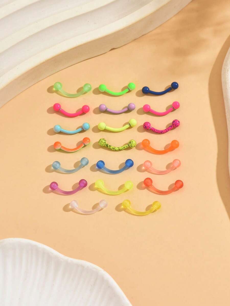 20pcs Stainless Steel Elegant Beach Vacation Style Colorful Dotted Eyebrow Rings, Suitable For Women's Daily And Festival Wear, Soft Eyebrow Rings Can Be Used As Gifts - Multicolor - View 1