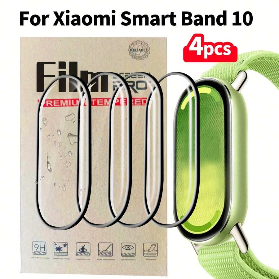 4 Stücke PMMA gebogene Bildschirmschutzfolie Set für Xiaomi Mi Band 10, kratzfest, fingerabdruckfest, blendfreie Oberfläche, nahtlose Passform, flexible Abdeckung - 4 Stück, schwarz - Übersicht 1