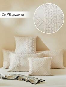 2 piezas Fundas de cojín decorativas de estilo bohemio de jacquard, funda de cojín con bordado geométrico color caqui, adecuado para sofá, decoración del hogar para todas las estaciones, suave y transpirable, lavable a máquina, gran regalo, inserto de cojín no incluido - Caqui - Ver 1