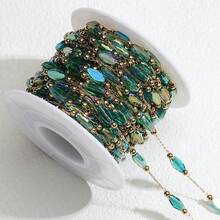 1m Green Stainless Steel Glass Crystal Bead Chain, Suitable For DIY Necklace, Bracelet, Sweater Chain And Other Jewelry Accessories - Stainless Steel Beaded Chain - View 4