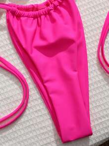 Bộ bikini tam giác 3D họa tiết hoa gợi cảm, kiểu dáng châu Âu và Mỹ, thích hợp cho kỳ nghỉ hè. - Màu Hồng Tươi - Xem 6