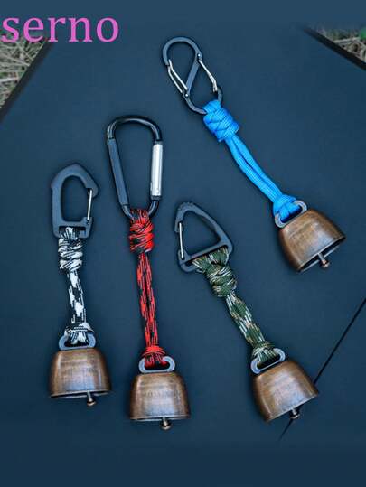 Outdoor Hiking Camping Anti-Bear Cast Iron Bell, Hiking Keychain, Handmade Woven Strap, Vintage Extra Loud Cowbell