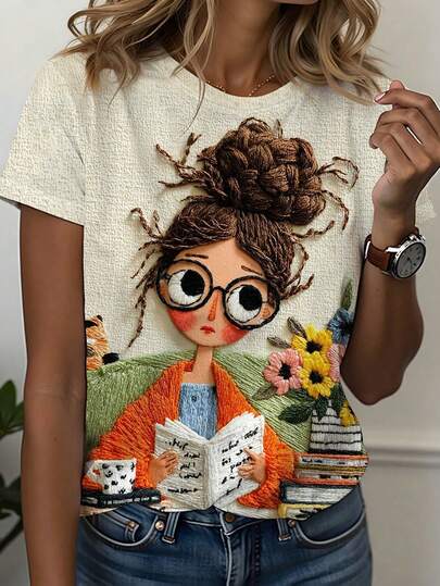 Camiseta gráfica para mujer amante de la lectura, talla grande, casual, de cuello redondo y manga corta, para primavera y verano
