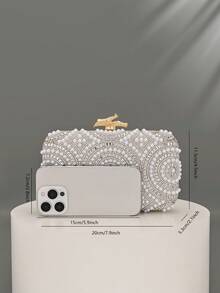 1 件装优雅仿珍珠手拿包，女士晚宴包，配有可拆卸链条，完美适用于婚礼、派对和正式场合，婚礼配饰，优雅仿珍珠包，优雅珍珠手拿包，派对舞会包，珍珠晚宴包 - 米色 - 查看 3