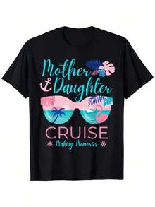 Matching T-Shirts For Mothers And Daughters On A Short Sleeve Letter Printed Tops Fashion Graphic Shirts - Black - View 6