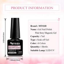 Mtssii 1pc 7ml Pink Story Cat Eye Gel Nail Polish, Glass Beads Effect Cat Magnetic Gel Polish , Semi Permanent Soak Off UV Gel Varnish For Valentines Nails, Manicure Nail Art DIY For Home And Salon Nail Supplies - 粉色 - 查看 7
